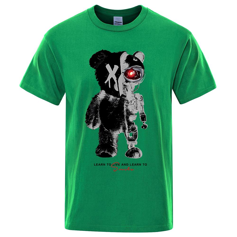 

Мультяшный Медведь Машина Мужская Хлопковая Футболка с Круглым Вырезом Летняя Свободная Одежда Оверсайз Высокого Качества Дышащая Модная с Коротким Рукавом 4XL