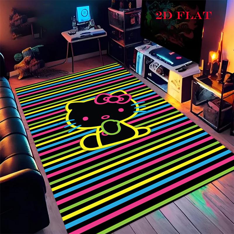 Hello Kitty Neon Stripes carpet Camping Trip Suitable For All Seasons Nap carpet Outdoor Plush carpet Bedroom