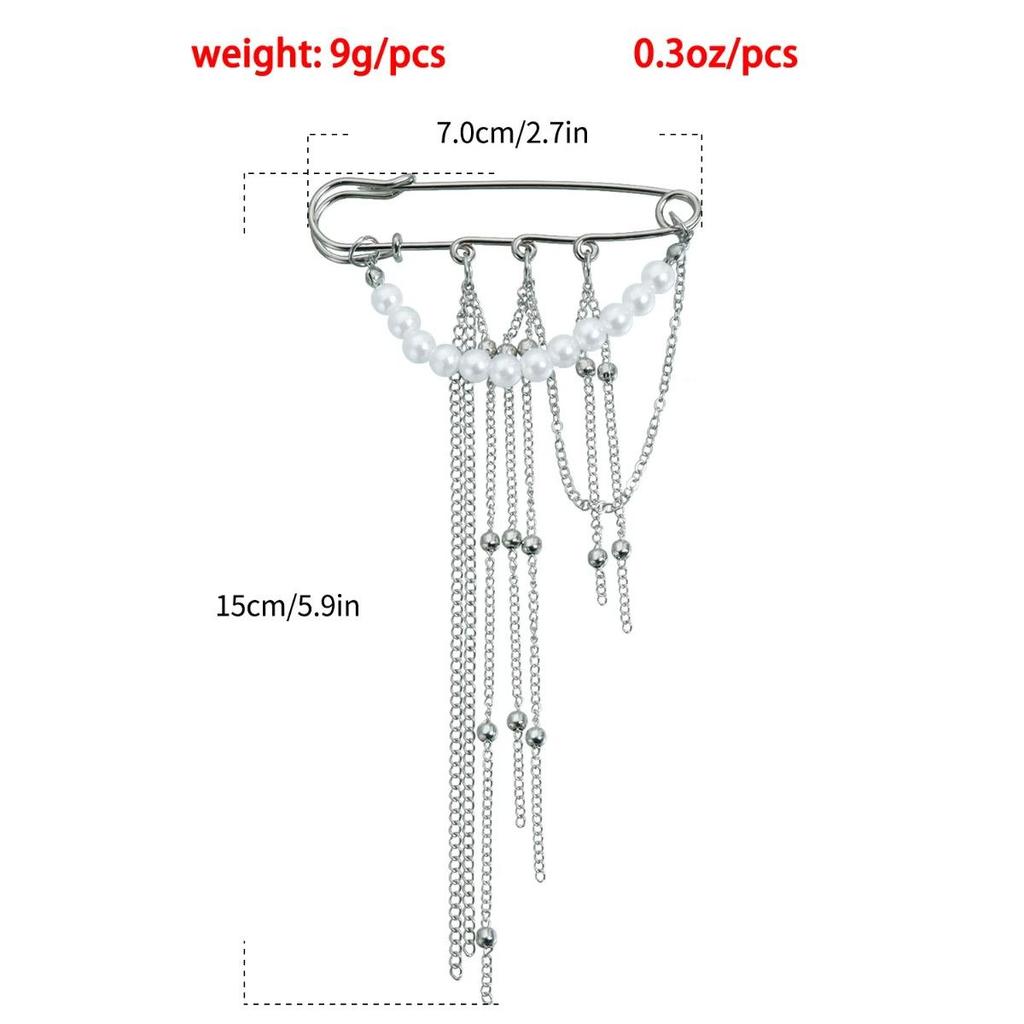 Fashion Exaggerated Imitation Pearl Fringed Chain Brooch Retro Design Suit Pin Pendant Fixed Pin Party Jewelry Accessories Gifts