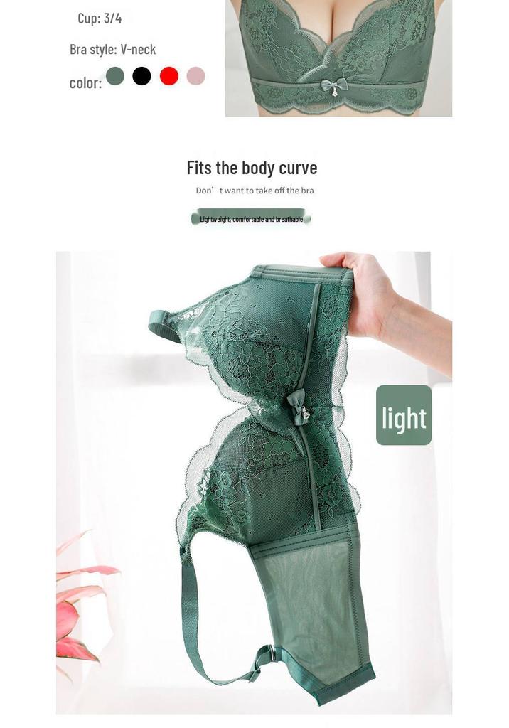 Elegant Lace Push-Up Bra Set: Seamless, Wire-Free Shaping, Side Support, Perfect for Small Busts.