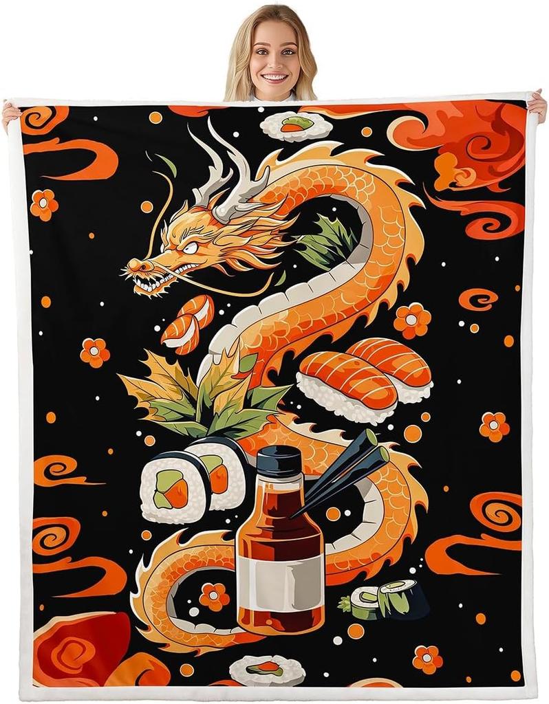 GUOYU Blanket Cat Anime Fleece Throw Blanket Queen Japanese Retro Funny Cat Sherpa Blanket Boys Girls Japanese Style Plush Blanket Japanese