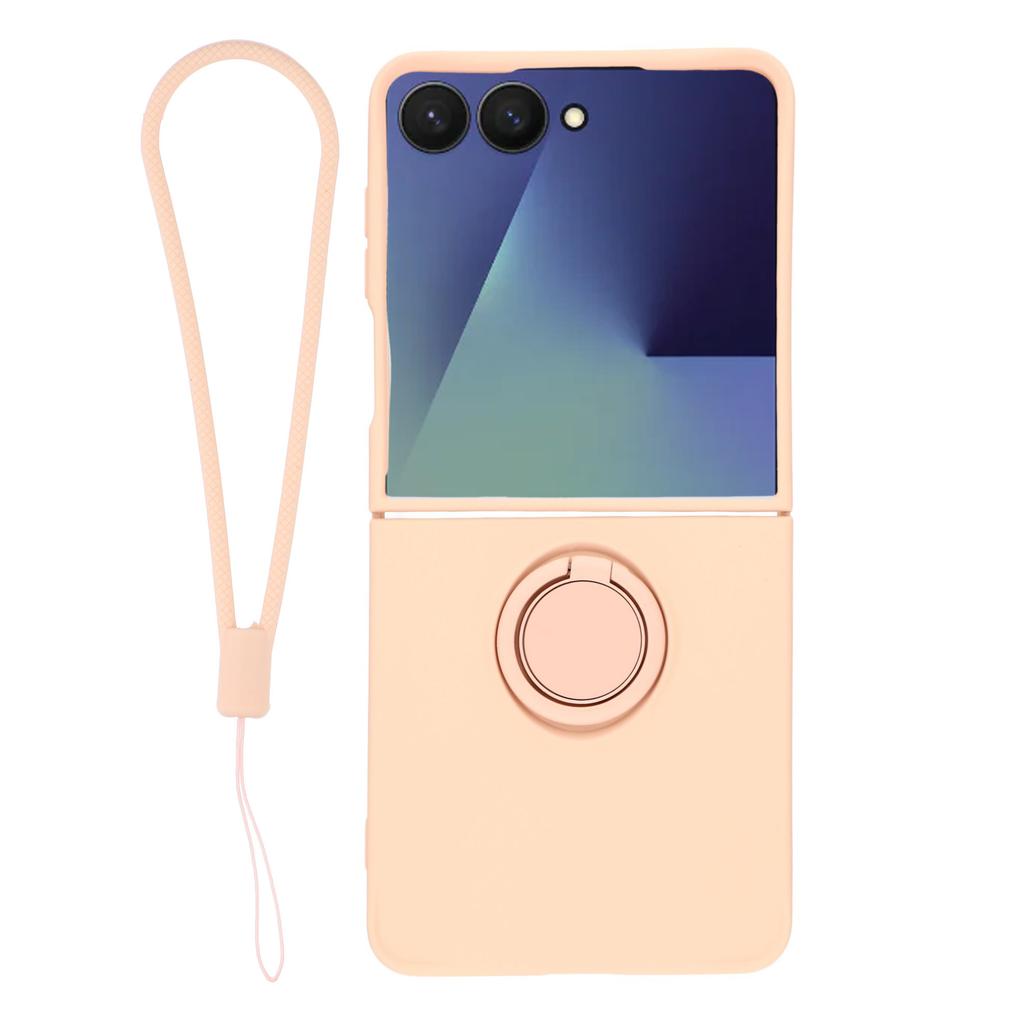 For Samsung Galaxy Z Flip7 5G Silicone Case with Strap Ring Kickstand Phone Cover