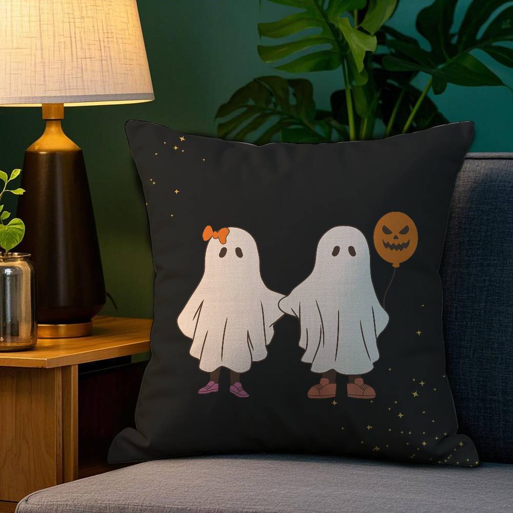 Halloween Cute Ghost Pillow Case Sofa Living Room Bedroom Double-sided Printing Square Cushion Nap Time Cushion Cover