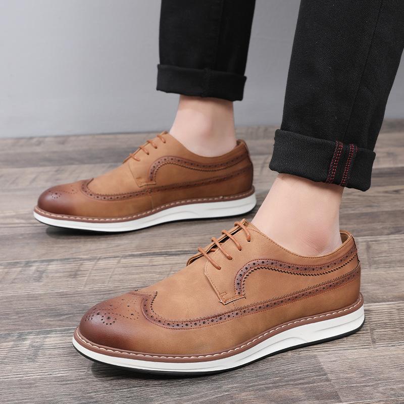 Business Lace-up Leather Shoes Men's Trend Men's Casual Shoes British Brock Fashion Engraved Men's Shoes