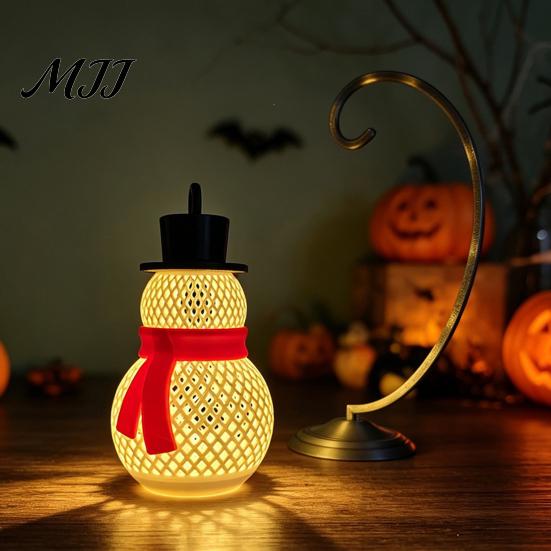 Indoor Christmas Ornaments Snowman Lantern, Decorative LED Bedside Lamp, Holiday Winter Decor Table Night Light for Home Bedroom Lantern