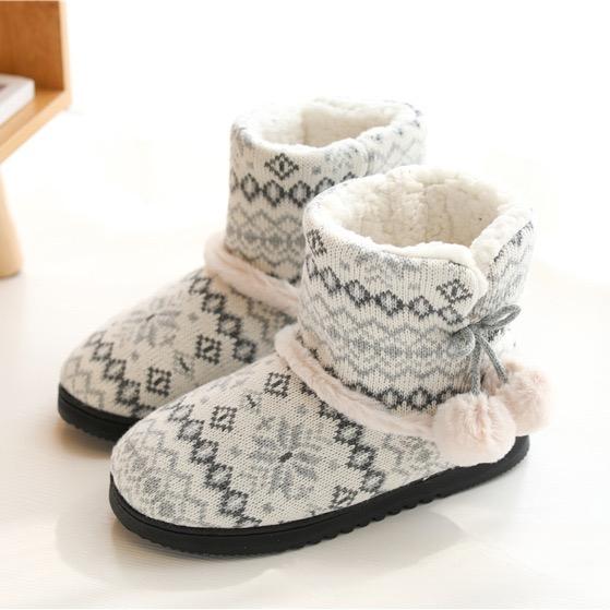 Winter Fur Home Slippers Women Warm Boots Cotton Flat Platform Indoor Floor Shoes For Female Womens Girls Weave Plush Cozy Boots