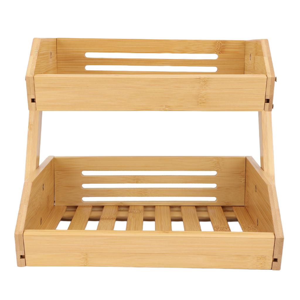 2 Tier Large Bamboo Fruit Basket Breathable Structure Strong Load Bearing Counter Vegetable Storage