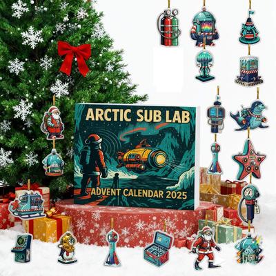 2D Flat Acrylic Mystery Box 24pcs Pendant With Airplane Box Funny Christmas Countdown Calendar
