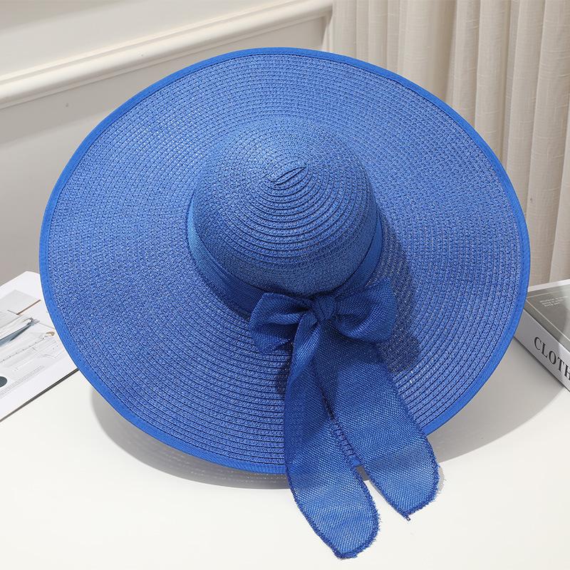 Summer Women Straw Hat Bowknot Wide Brim Floppy Panama Hats Female Outdoor Foldable Beach Sun Cap