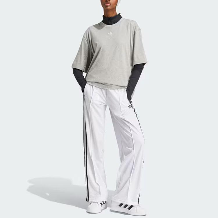 Adidas Originals Essential Logo Embroidered Ribbed Crew Neck Comfort Short Sleeve Drop Shoulder T-Shirt Women Tops Medium-Grey IY7324