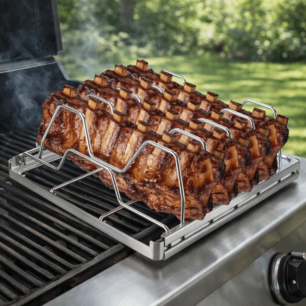 Foldable Barbecue Roasting Rack Rust-Resistant Grill Rack Stainless Steel Rib Rack  Easy To Store