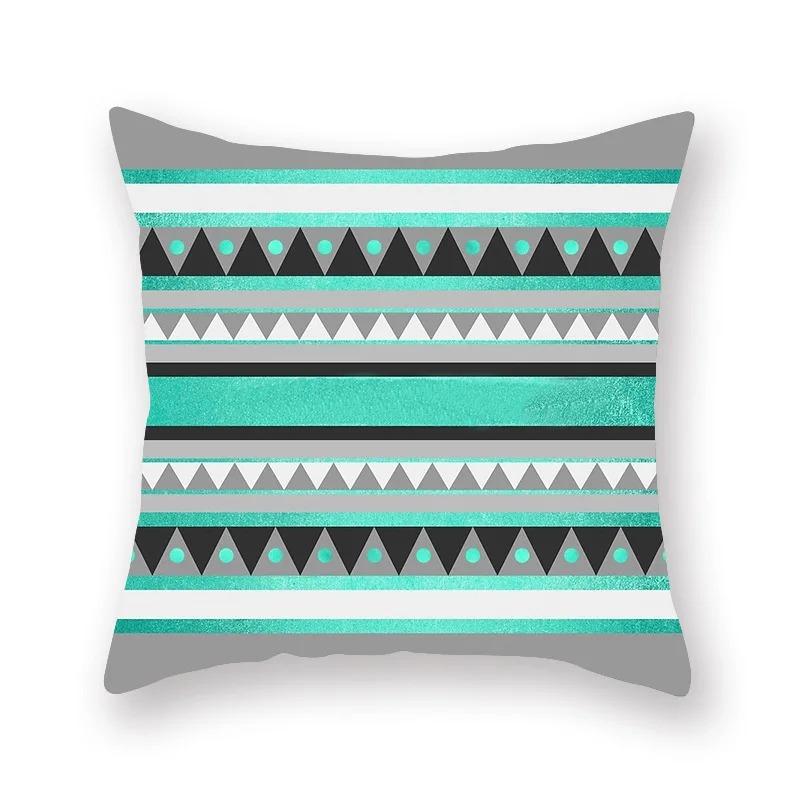Simple Green Geometric Line Print Luxury Home Decoration Pillowcase Living Room Sofa Car Cushion Cover