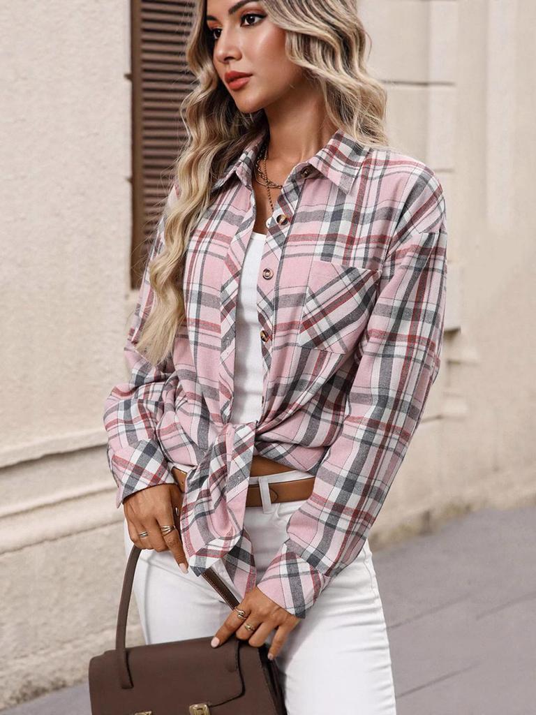 Women's 2025 Autumn Retro Plaid Long Sleeve Shirt – Versatile, Elegant Hong Kong Style Outerwear