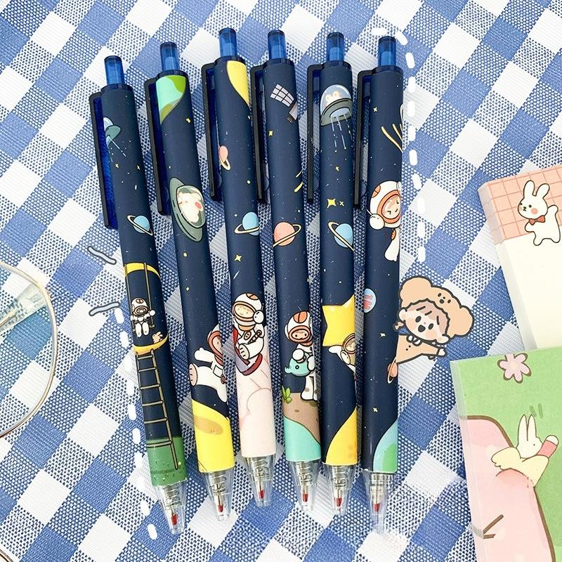 1Pc Random New Press Type Ballpoint Pens 0.5mm Cute Astronaut Writing Neutral Pen Student Gift Learning Office Supplies