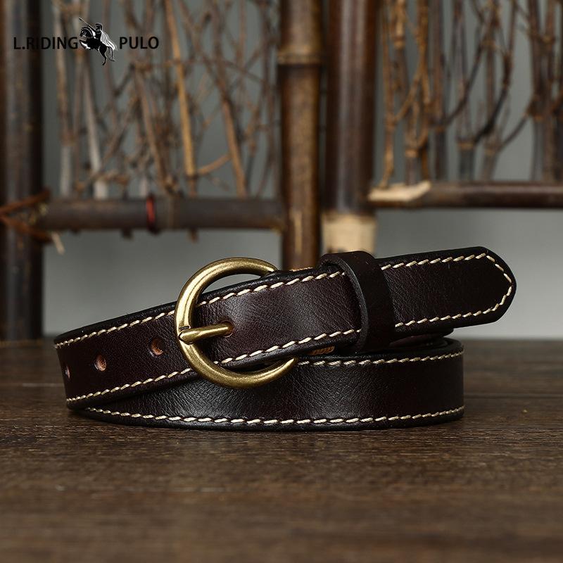 Fashion Retro Trend Decorative Thin Belt Women's Copper Buckle Pure Cowhide Jeans Belt
