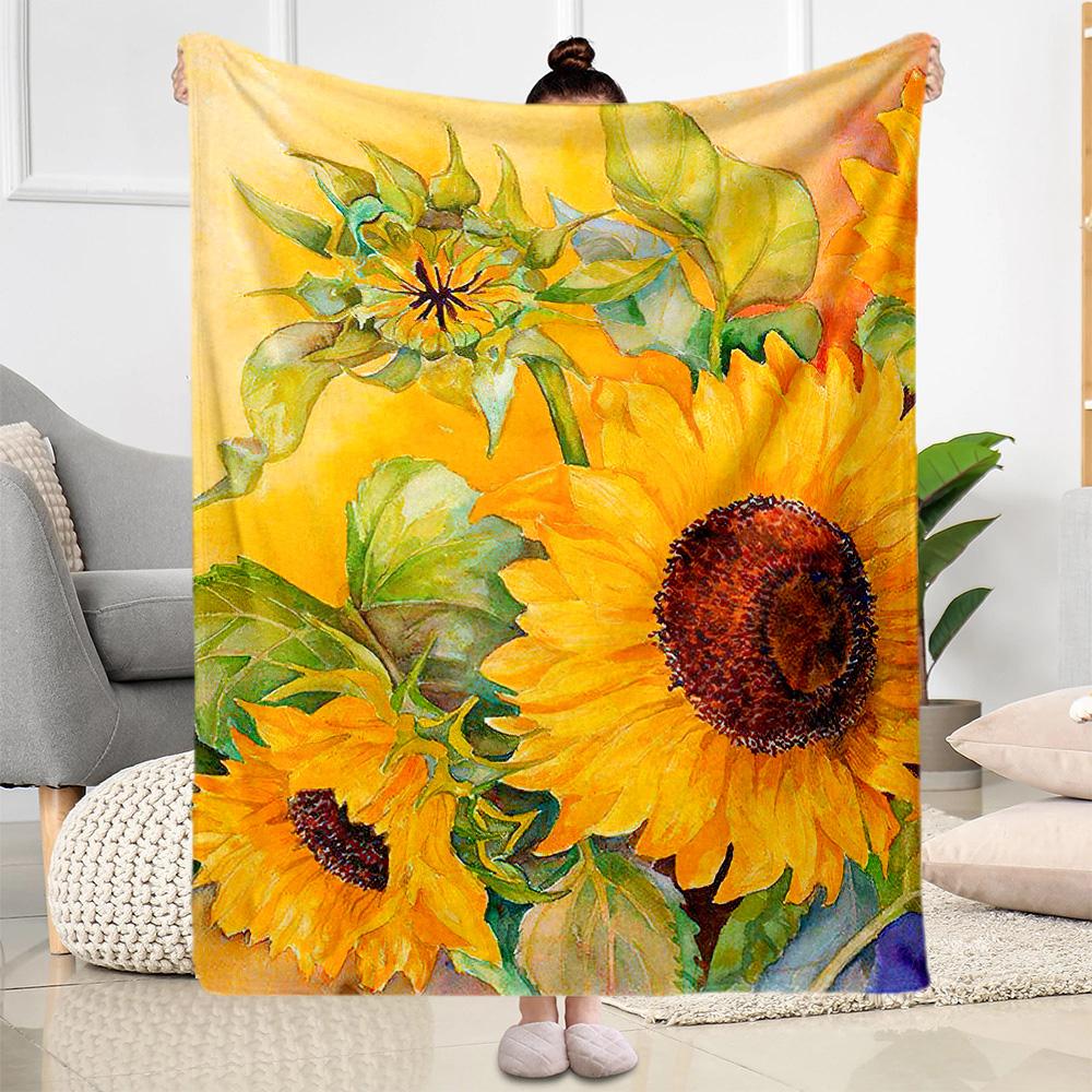 1pc Sunflower Field Bloom blanket Soft and Warm for Sofa Office Camping Travel Livingroom Great Gift for Friends and Family Comfortable All Seasons