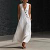 Abito Maxi Largo Senza Maniche Casual Donna Moda Estiva Colore Unico Scollo a V Abiti Lunghi per le Vacanze Elegante