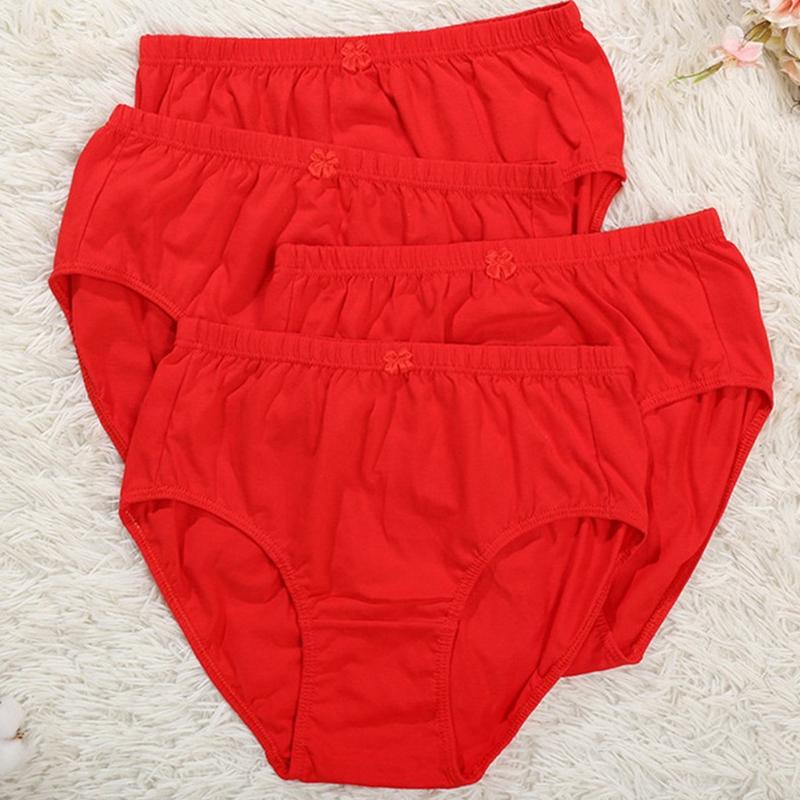 4 Pcs Women's Underwear Red Briefs Breathable Cotton Panties L XL 2XL 3XL 4XL 5XL