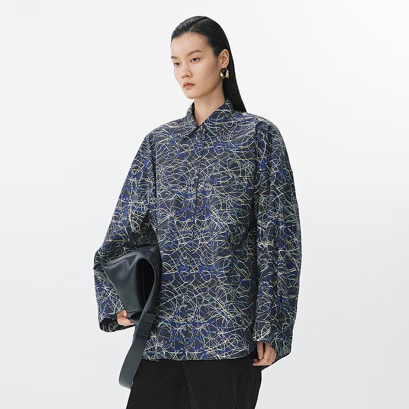 JNBY Women s Abstract Line Pattern Loose Fit Long Sleeve Shirt S