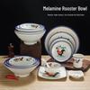 Commercial Melamine Rooster Retro Ramen Bowl & Spoon - Drop-resistant, Imitation Porcelain