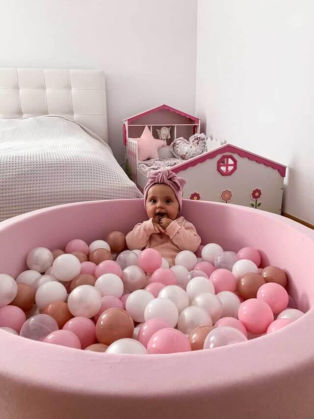 Dry pool 110x30cm powder pink with 400 balls: light pink, white, transparent, powder pink