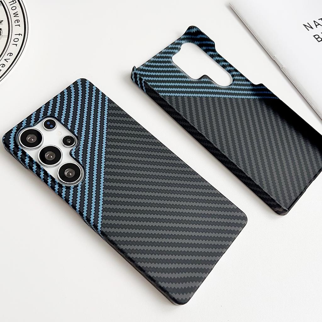 Ultra Thin Carbon Fiber Texture Case For Samsung Galaxy S22 S23 S24 S25 S26 Ultra Plus Black Blue Case Hard PC Phone Cover