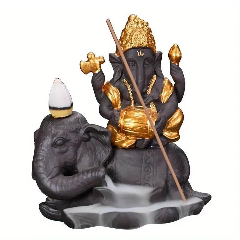1pc Ganesha Backflow Incense Burner Handicrafts Incense Stick Holder Home Ornaments Purple Clay Censer (Without Incense)