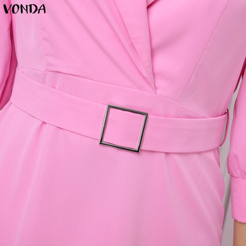 VONDA S-5XL Women V Neck 3/4 Sleeve Slim Waist Elegnat Casual Maxi Dress