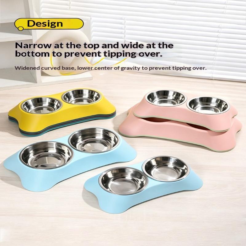 Durable Pet Stainless Steel Double Bowl Rust Resistant Cat Dog Food Water Dish for Small Medium Pets Home Use