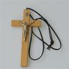 Soild Wooden Cross Zinc Alloy Necklace Jesus Catholic Cross Church Ornaments Natural Wooden Cross Chain Necklace