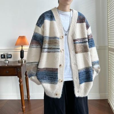Autumn Men's Striped Gradient Cardigan Sweater