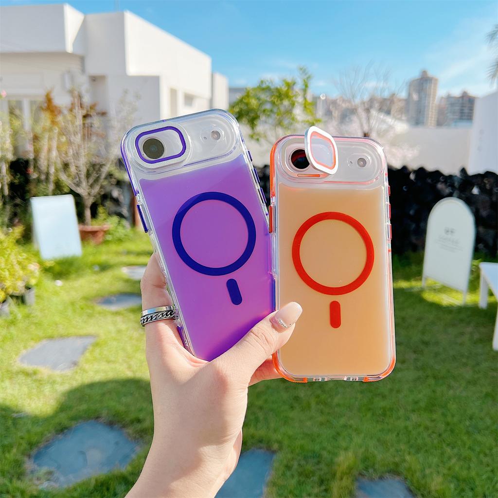 For iPhone Air Magnetic Case TPU Acrylic Phone Back Cover with Lens Film and Kickstand