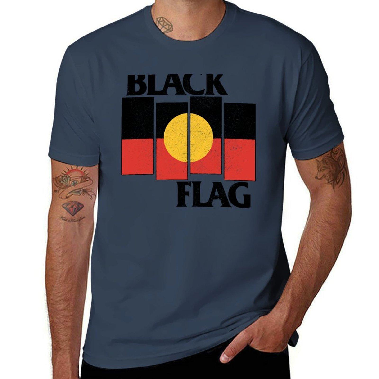 Indigenous Black Flag White Worn Look TShirt Urban Style Print TShirt S