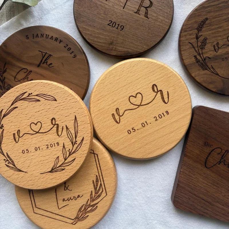 1 stk gratis tilpasset tre personlig bordbrikker solide runde firkantede trebrikker te- og kaffebrikker bordbrikker bryllup julegave