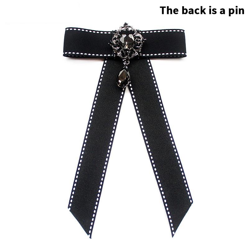 Korean Women'S Bow Tie Brooch Black Rhinestone Pearl Shirt Collar Pins Fashion Bowknot Bowtie Ribbon Wedding Party Necktie