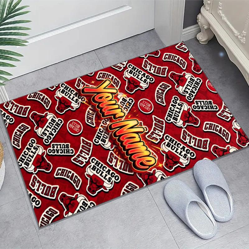 Chicago Bulls Design Area Rug Personalized Name- Non-Slip, Soft & Cozy Floor Mat for Living Room, Office - Indoor/Outdoor Carpet