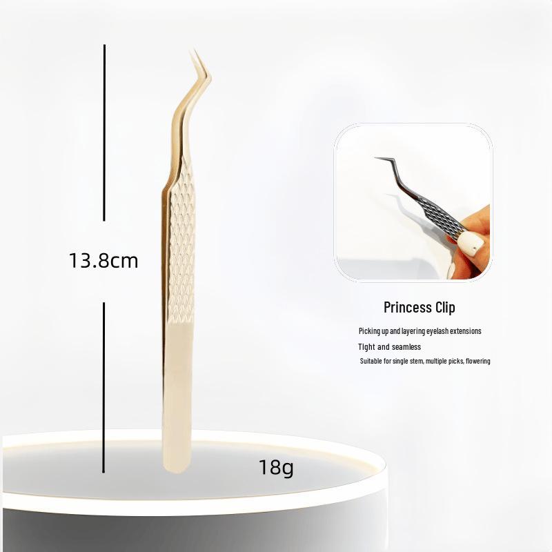 High Precision Diamond Pattern Eyelash Tweezers with Stainless Steel Fiber Tip