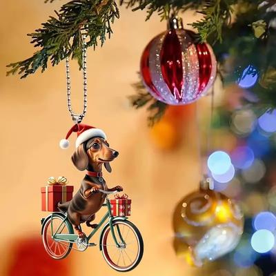 Christmas Pendant Bright Color Christmas Theme Design Bike Dog Shape 2D Acrylic Xmas Charm Home Party Decor