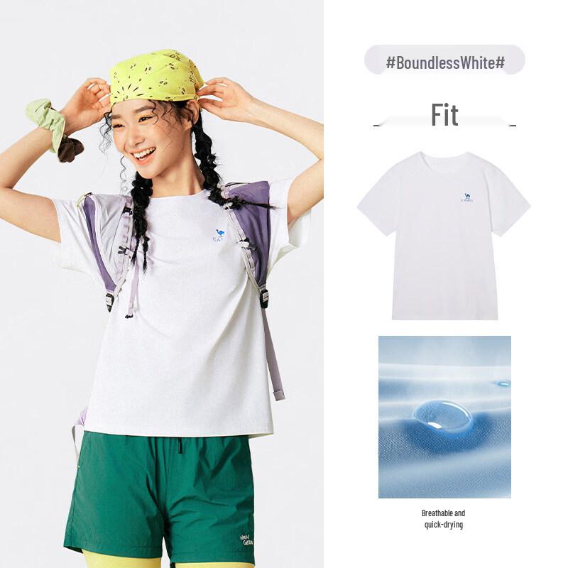 Camel Round Neck Short Sleeve T-Shirt M