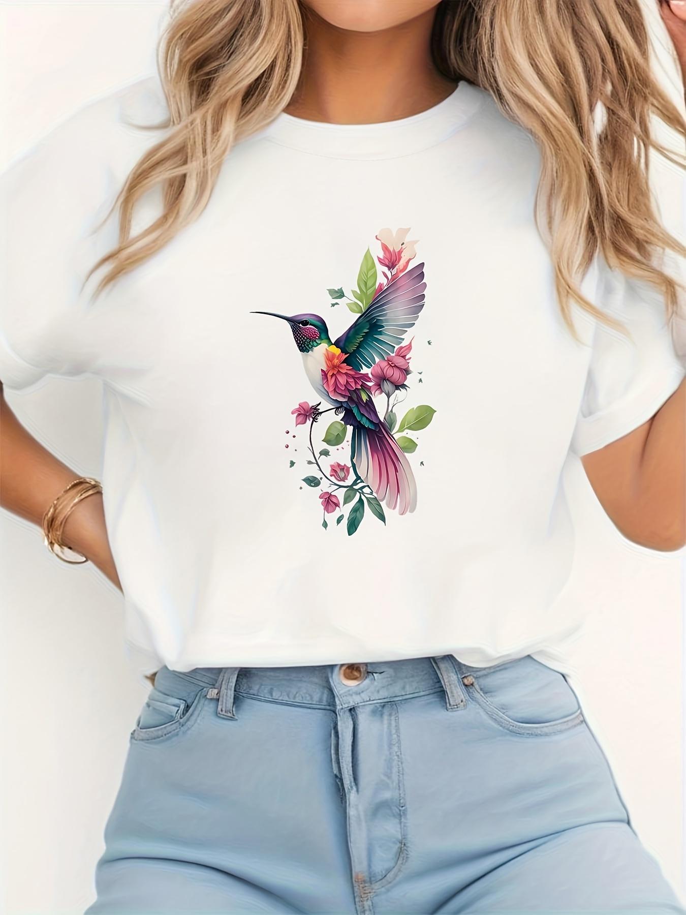 Hummingbird Floral Art T-shirt XXXL