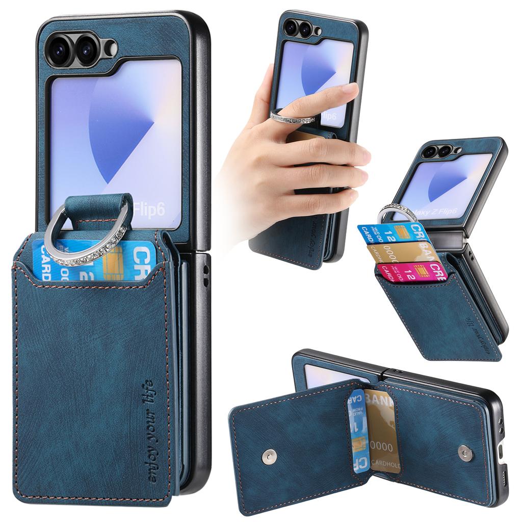 Vertical Cards Solt Wallet Leather Case for Samsung Galaxy Z Flip 7 FE 6 5 4 3 5G Ring Holder Flip6 Flip5 Pocket Bag Stand Cover