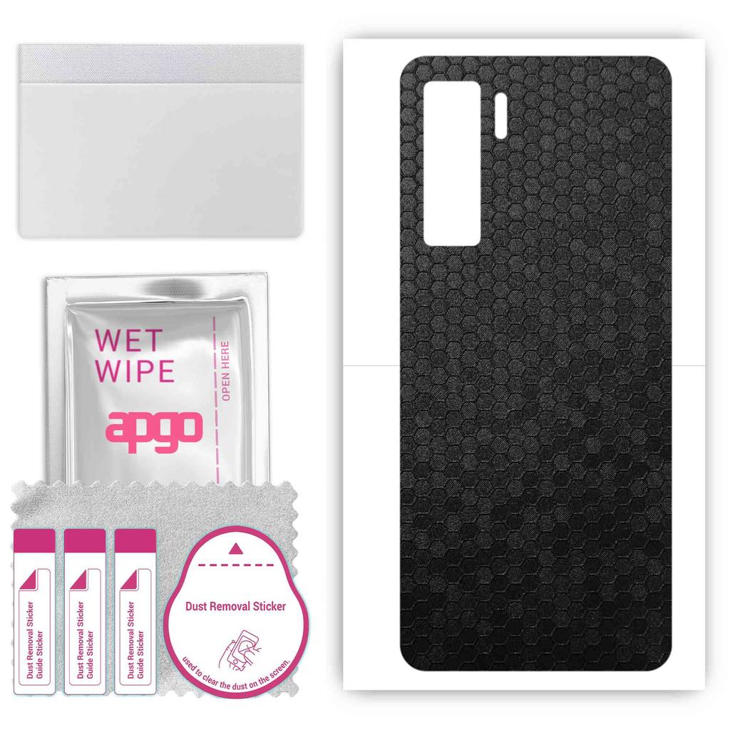 apgo Protective Skin Sticker for the back compatible with Huawei nova 7 SE, Wrap Film, Foil, Vinyl - Pattern Black Honeycomb