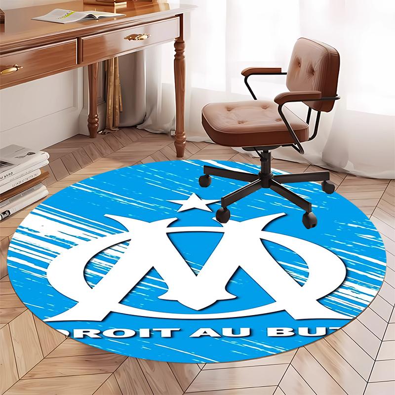 Olympique de Marseille Printed Round Rug Carpet Chair Rug Area Rug Entryway Doormats,for Office Chair Living Room Bedroom Kitchen Room.