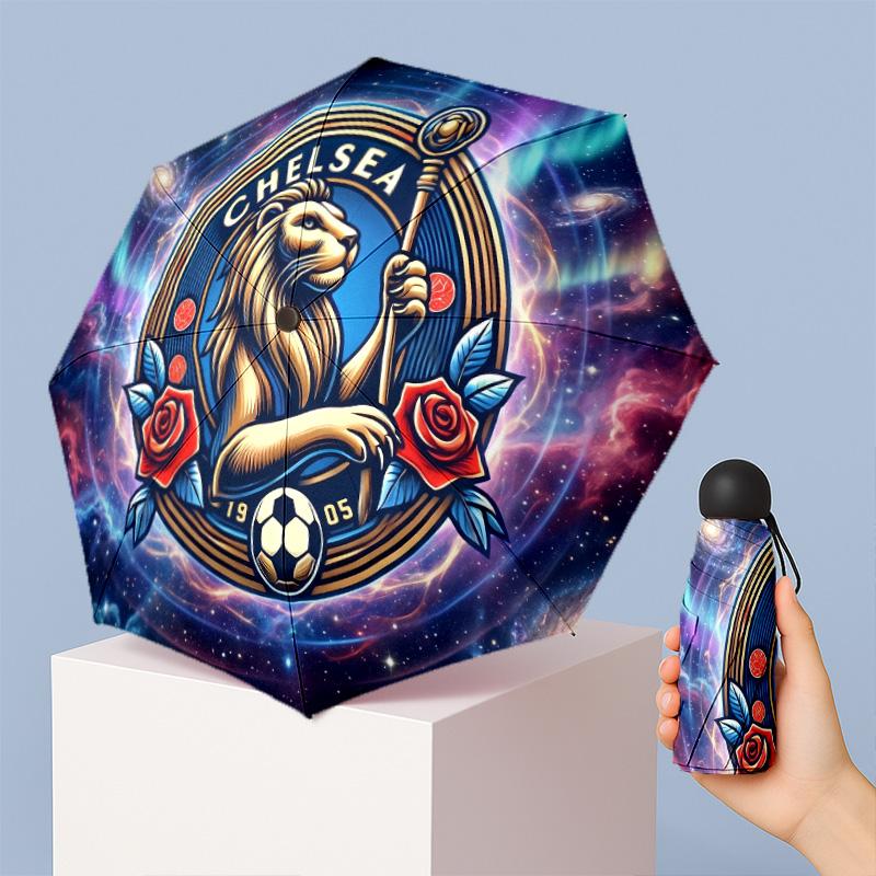Chelsea FC Pattern Printed Mini 5 Folds 8 Ribs Compact Umbrella Windproof Waterproof Lightweight Portable Folding