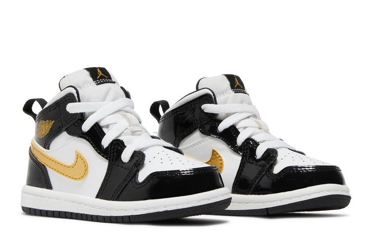 Kids' Sneakers Nike Jordan 1 Mid Patent Black White Gold (TD) Black/White-Metallic Gold