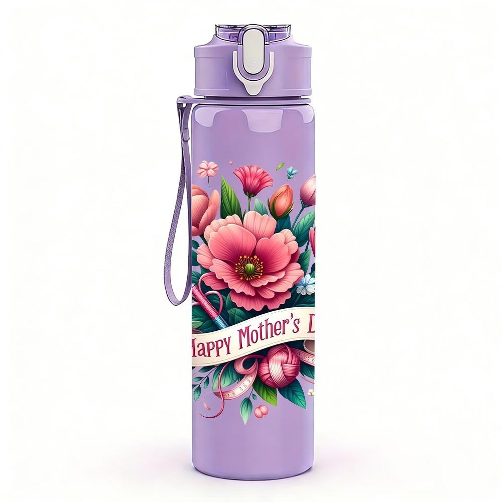 1PC Peony Rose Bouquet Floral Pattern 750ml Color Plastic Sports Water Bottle Leakproof Flip Straw Lid Suitable for Sports Office Home Use