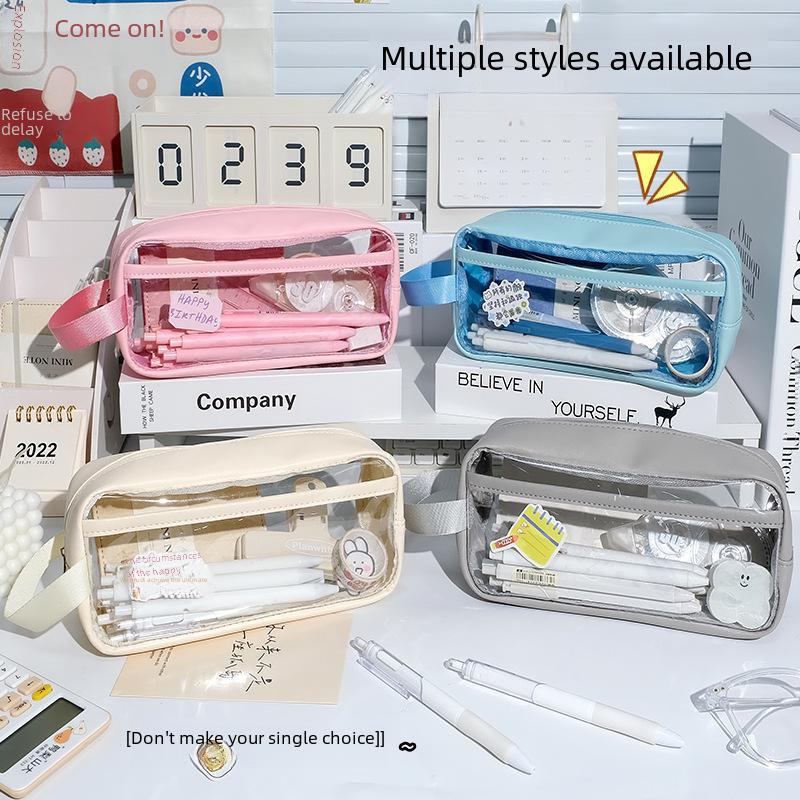 Transparent High-Capacity Pencil Case for Students – Simple Milk Salt Design, Ideal for Primary & Secondary Exams