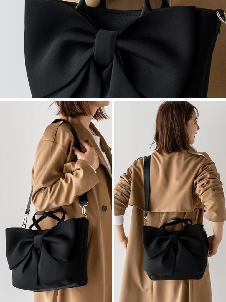 VITAFELICE Women's Neoprene 2-Way Ribbon Tote Bag (ubb-sp-0340, Black)