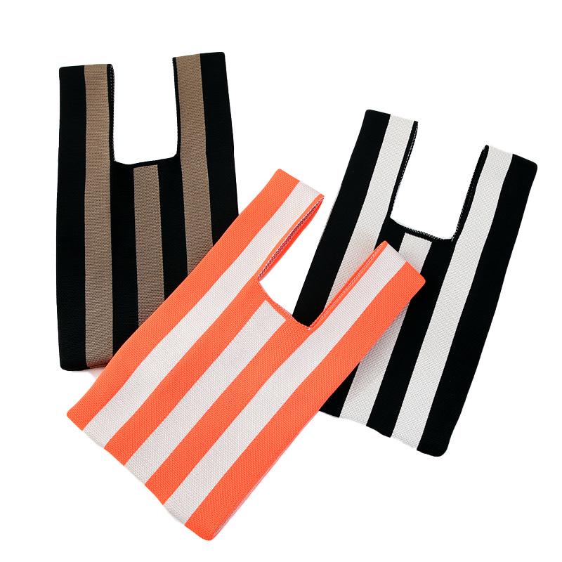 Korean Style Women's Striped Knit Tote & Vest Bag - Trendy Handbag Gilet