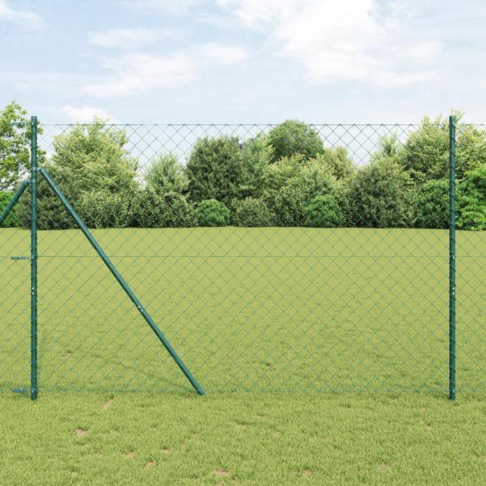 VidaXL Clôture en Maillon de Chaîne avec 7 Poteaux 1.6x10 m Acier Galvanisé Vert 3351081